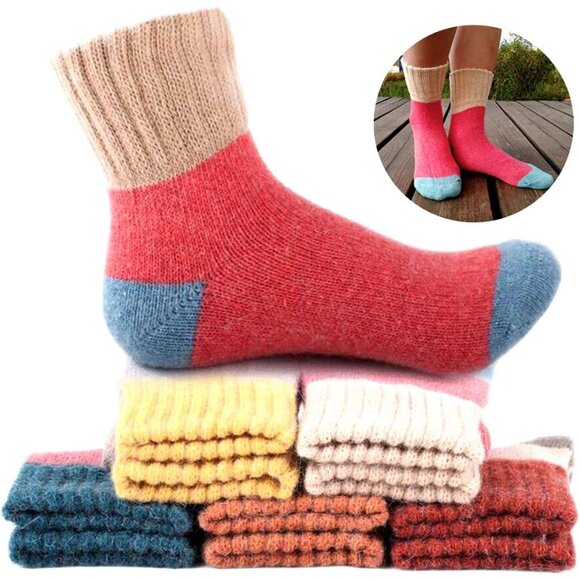 YZKKE 5Pack Womens Q-12 Vintage Winter Soft Warm Thick Cold Knit Wool Crew Sock - Picture 6 of 6
